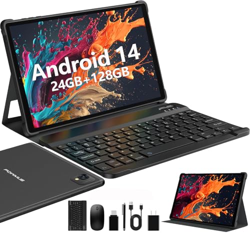 2025 Latest Android 14 Tablets,10 Inch Tablet with 24GB RAM 128GB ROM Expand 1TB,8000mAh Battery, FHD LCD Screen,Support 5G WiFi/BT5.0/GPS, 2 in 1 Android Tablet with Keyboard Black