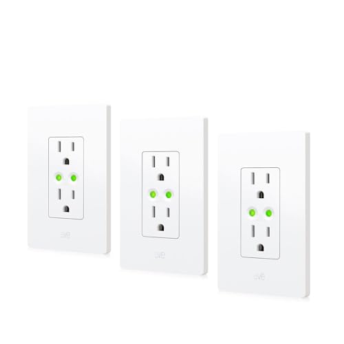 Eve Energy Outlet (Matter) 3-Pack ?C Smart Outlet & Power Meter, App & Voice Control, No Bridge, Thread, Works with Apple Home, Alexa, Google Home, SmartThings, 100% Privacy, Requires Thread Router