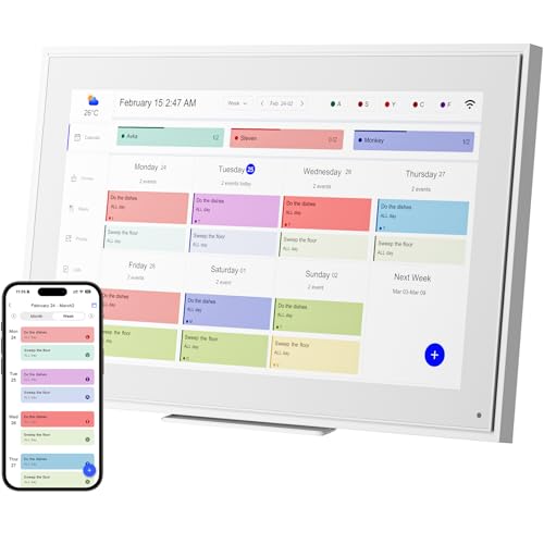 15.6-inch Wall Digital Calendar,2025 Smart WiFi Calendar & Chore Chart,Full HD Touchscreen Interactive Display for Family Schedules-Wall/Desk Mountable Planner,Meeting Reminders & Deadline Tracking