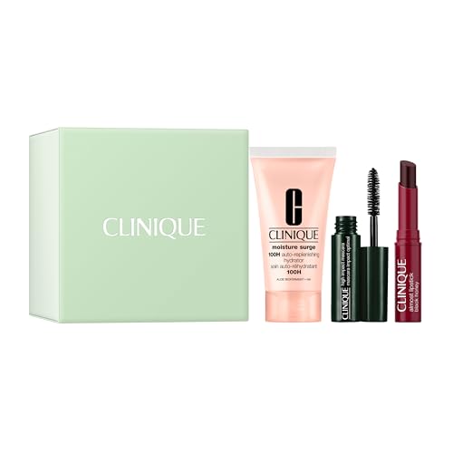 Clinique Icons Set | Almost Lipstick in Black Honey, Mini Travel Size | Moisture Surge 100H Moisturizer, Mini Travel Size, 1 Fl Oz| High Impact Mascara, Mini Travel Size | Hydrating + Glow