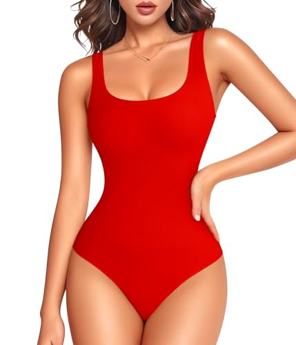 LODAY Bodysuits for Women Scoop Neck Body Suits Sleeveless Double Lined Bodysuit Tank Top