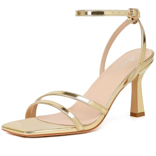 Mostrin Womens Sandals Strappy Heels for Women Ankle Strap Lace Up Heels Square Open Toe Heels Tie Up Stiletto High Heeled Sandals for Prom, Party, Daily Wear