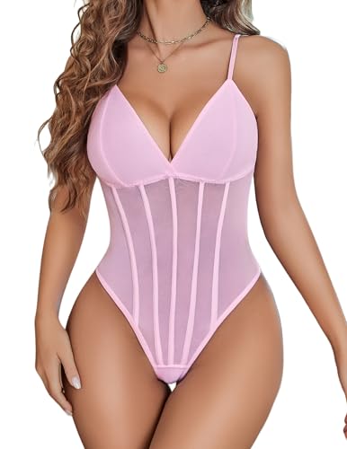 Avidlove Bodysuit for Women Sexy Lingerie Sleeveless Spaghetti Strap Cami Teddy