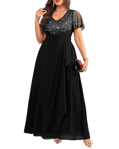 Pinup Fashion Women Plus Size Formal Dresses - Sequin Evening Gowns Wedding Guest Prom Long Dress