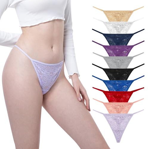 Womens G String Thongs Sexy Lace Thong Panties Comfortable Low Waist Thongs 10 Pack Multicolor Size XS-3XL