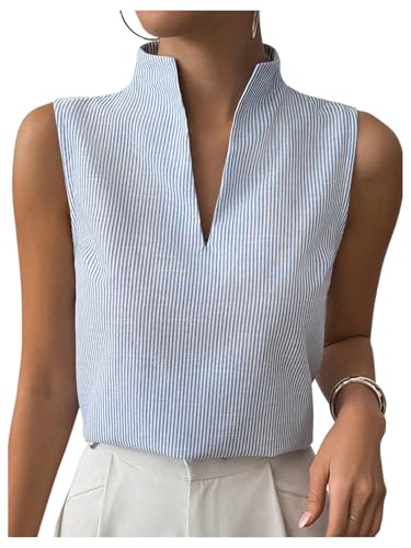 SOLY HUX Women's Work Outfits V Neck Sleeveless Blouses Summer Casual Tank Tops Business Office Dressy Striped Shirts