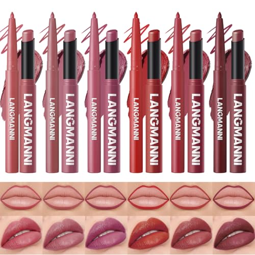Jolilab 12Pcs Lip Set: 6 Lip Liner+6 Lipstick, Matte/Creamy, Long-Lasting, Bold/Nude Shades for Daily/Party, Vegan, Gift for Makeup Lovers.(Rich - Color Set B)