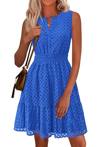 PRETTYGARDEN Women's Summer Dresses 2025 Sleeveless V Neck Eyelet Hollow Out Swing A Line Beach Vacation Sun Dress