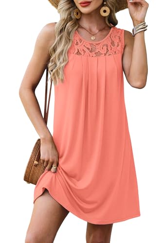 Summer Dresses for Women Sleeveless Lace Crewneck Sundress (S-3XL)