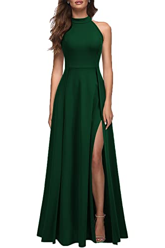 MUSHARE Women's Halter Neck Sexy Split Cocktail Party Maxi Long Formal Dress
