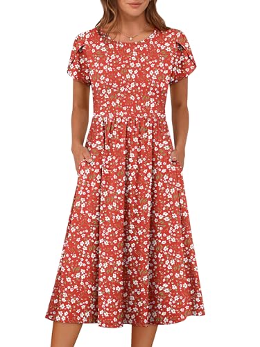 ANRABESS Women's Summer Short Sleeve A-Line Midi Dresses Casual Floral T-Shirt Dresses Flowy Beach Sundress with Pockets