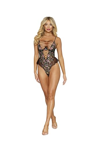 Dreamgirl Women's Floral Lace Black Teddy