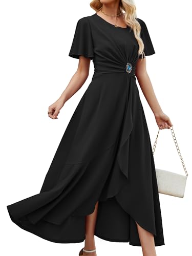 Wedding Guest Dresses for Women Have Pockets Cocktail Dress Ruffle Sleeve A Line Evening Party Formal Dresses for Women