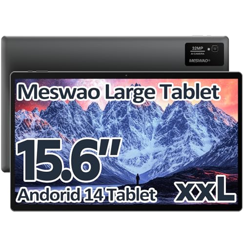 15.6 Inch Android 14 Tablet, 2025 Large Tablet with1080 IPS HD Display Big Screen, 8-Core, 6GB+128GB, Support 512G TF Card, 12000mAh Long Lasting Battery for Movie/Work-Space Gray