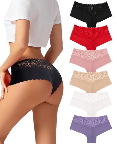 Sexy Underwear for Women Lace Cheeky Panties Breathable Bikini for Ladies 6 Pack