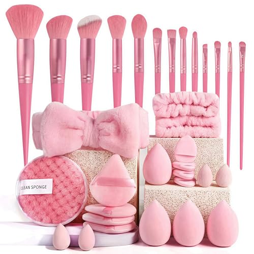 Makeup Brush Set 33 Pcs Makeup Tool Set Premium Synthetic Foundation Powder Concealers Eye shadows Blush Makeup Brushes (Pink, 33 Piece Set)