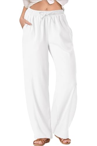 TOPYOGAS Womens High Waist Drawstring Stretch Casual Pants Summer Loose Pants Straight Trousers with Pockets