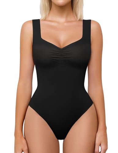 Avidlove Bodysuits for Women Sweetheart Neck Ruched Body Suit Seamless Double Lined Tank Top Slimming
