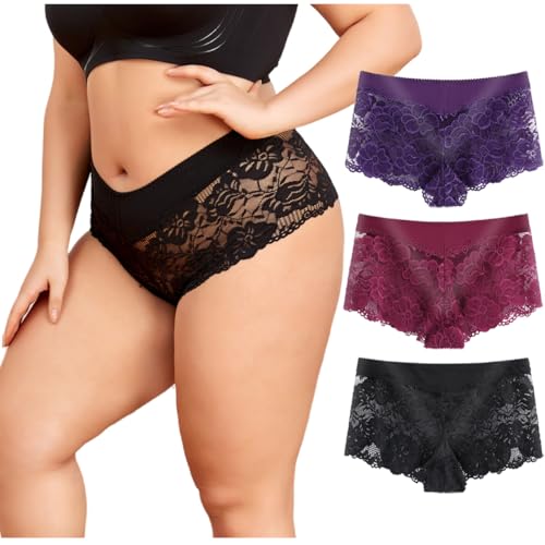 Timothee Women's Underwear Regular & Plus Size Panties Lace Boyshorts Hipster Panty Sexy Soft Cheeky Panties - Pack 3/4 /8