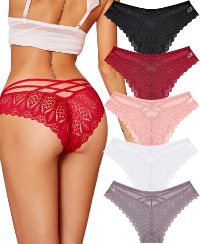 Knowyou Sexy Underwear for Women Lace Cheeky Panties V-waist Womens Underwear Soft Cute Low Rise Bikini Hipster for Ladies