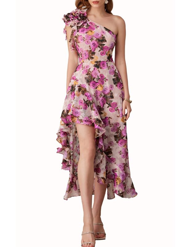 GRACE KARIN Womens Summer One Shoulder Sleeveless Dresses Floral Flowy Ruffle High Low Wedding Guest Maxi Sundresses
