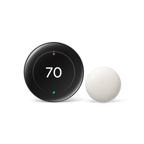 Google Nest Learning Thermostat (4th Gen, 2024) with Nest Temperature Sensor - Energy Saving Smart Thermostat - Works with Alexa, Apple HomeKit and Google Home App - Polished Obsidian